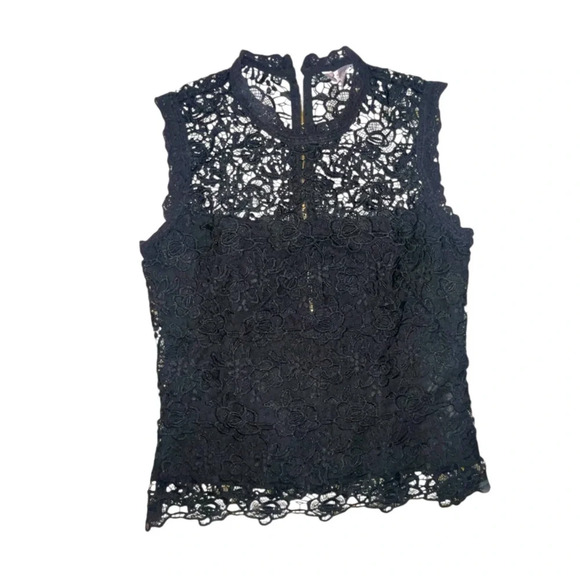 Nanette Lepore Tops - Nanaette Lepore Sleeveless Lace Shirt Black With Full Zip Back Size Medium